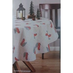 Peva Tablecloth 70" Diameter White with Country Truck Christmas Tree